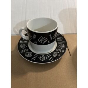 VTG Sakura Sphinx Black and White Coffee Mug Sue Zipkin Short Cup Set 1993 EUC